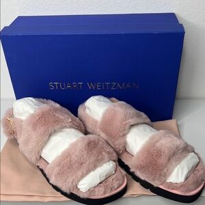 Suart Weitzman Elodie Chill Sandal NWT Size 39 EU 8.5 US Rose Faux Fur